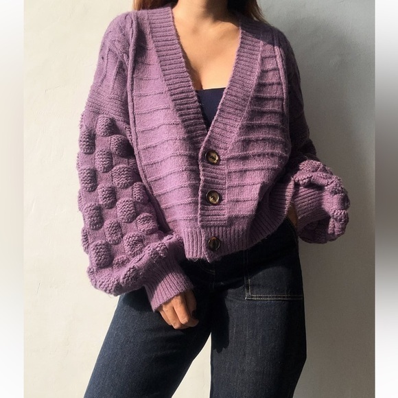 Anthropologie‎ Current Air Balloon Sleeve Chunky Grandpa Cardigan Sweater - Picture 1 of 8